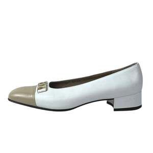 Salvatore Ferragamo White Color Block Leather Block Heels Slip On Pump Shoes 5.5